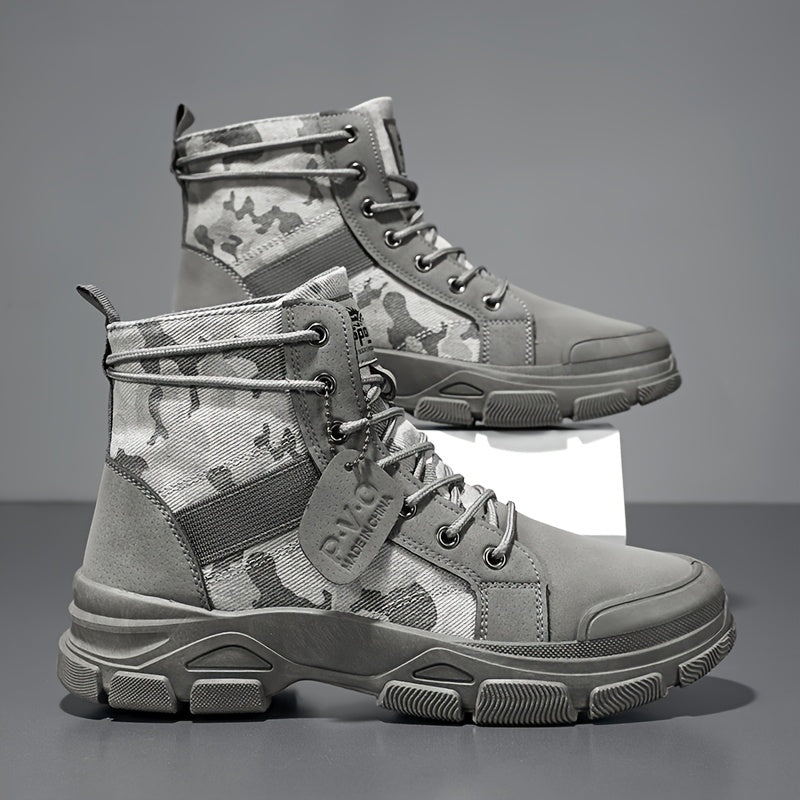 [Tactical Boots for Men] ZHENYUEZU Men's Tactical Boots - Durable PU & Fabric Upper, Non-Slip PVC Outsole | All-Season Beige/ Camouflage Colorway, Lace-Up Closure for Hiking, Hunting, Everyday - Outdoor Boots, Camouflage Boots, Hiking Footwear