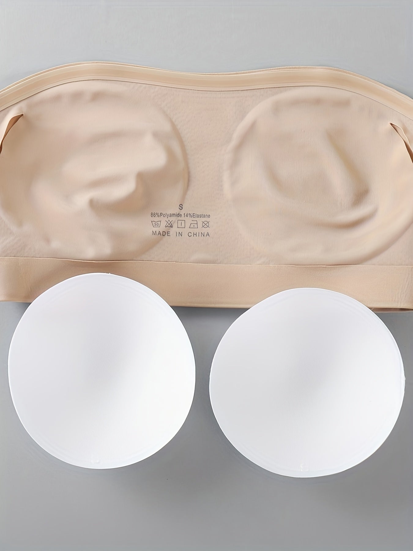 [Wireless Strapless Bra] 2pcs Wireless Strapless Bandeau Bra with Removable Pads, Sexy Cross Strap Detail, Nylon, Stretchy, Invisible Trace Solid Color