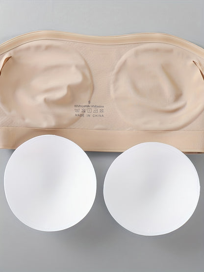 [Wireless Strapless Bra] 2pcs Wireless Strapless Bandeau Bra with Removable Pads, Sexy Cross Strap Detail, Nylon, Stretchy, Invisible Trace Solid Color