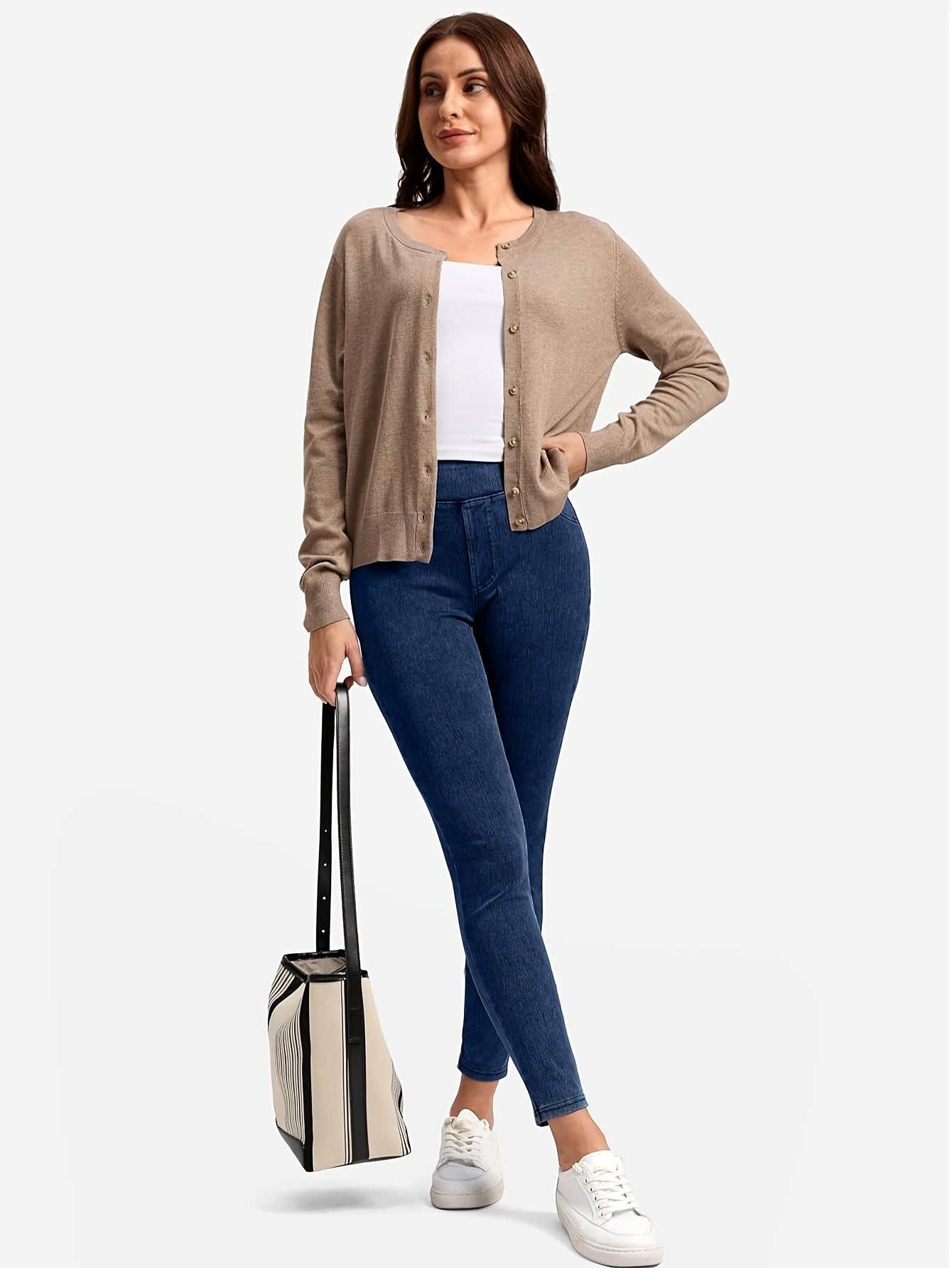Women's Black Gray High-Waist Slim-Fit Leggings - product view 24