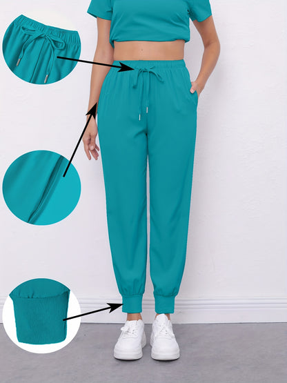 Women'S Frosted Pocket Brush Pants with Elastic Ribbed Toe Binding Work Pants