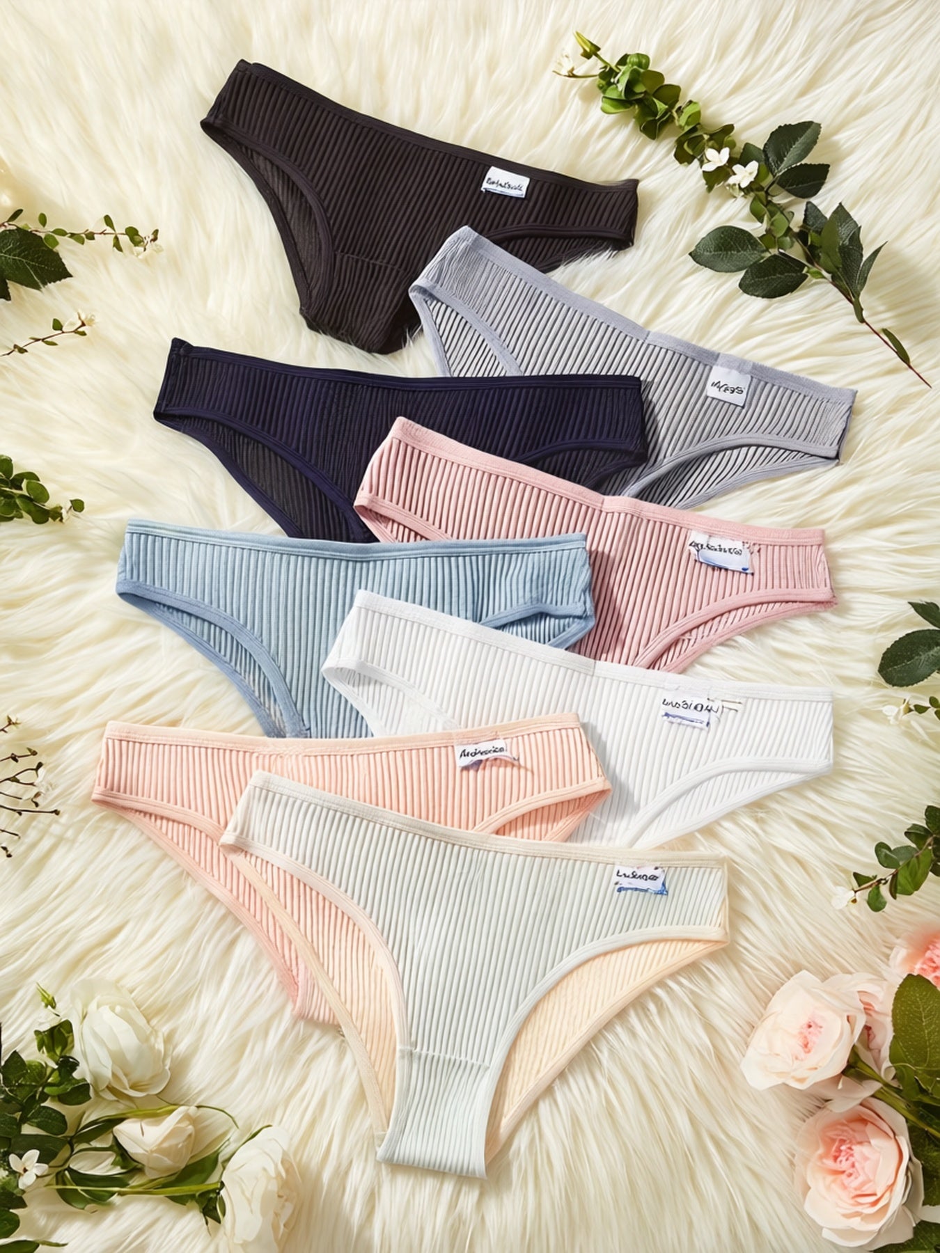 8pcs Women'S Panties Sexy Low-Waist Solid Color Briefs Ribbed Comfortable And Breathable Sports Underwear