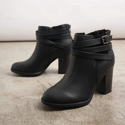 Women's Chunky High Heel Ankle Boots with Upper & TPR Sole - Pointed Toe Zipper Closure Booties Suitable for Spring, Summer, Fall, Winter | - Round-the-Clock Wear, Cushioned Insole, North Style Fashion Boots, Women Shoes