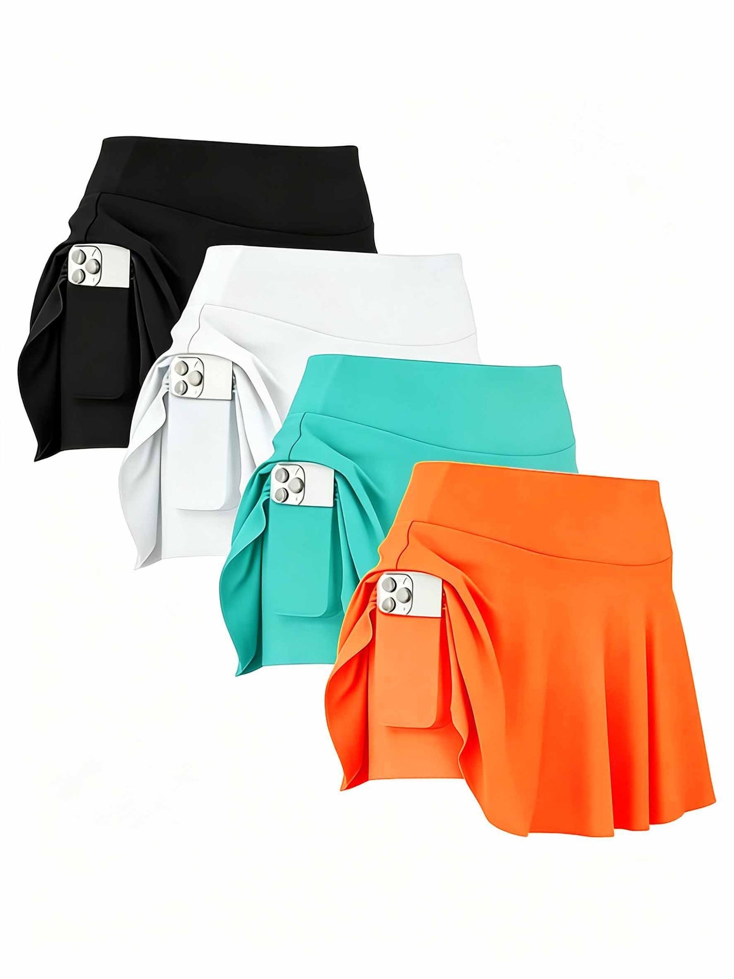 4pcs Women's Athletic Skorts Fake 2pcs Skirt Pants Elegant High Waist Skirt Summer Korean Style with Pockets Breathable Slim Fit Yoga Skirt Built-in Shorts Anti-Exposure Running Fitness Tennis Sports Skirt Gift for Wife Family Friends