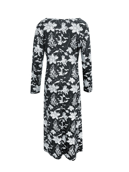 Spring, Summer, Autumn Small Floral Holiday V-neck Women's Thin Elegant Long Dress