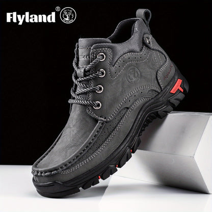 FLYLAND Men'S Fashion Vintage Classical Genuine Faux Leather Handmade Chukka Boots Daily Casual Work Office Shoes