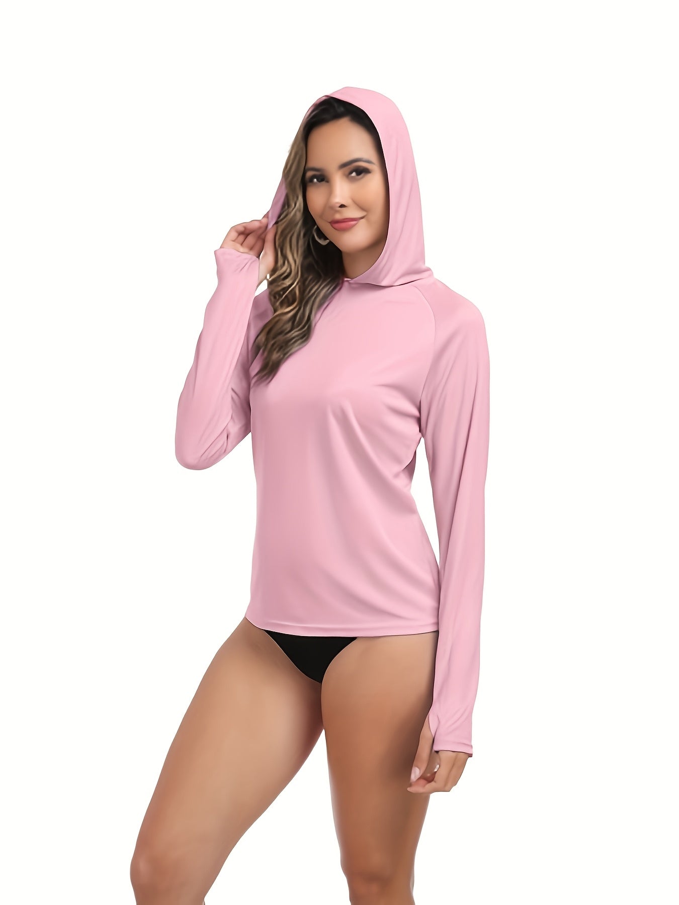 4pcs Set Women'S Hooded Shirt, Lightweight Quick-dry Hooded Shirt Women'S Casual Long-sleeved T-shirt Solid Color Multi-piece Set, Suitable For Sports Such As Fishing, Outdoor Activities, And Fitness