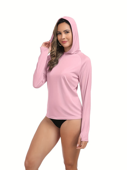 4pcs Set Women'S Hooded Shirt, Lightweight Quick-dry Hooded Shirt Women'S Casual Long-sleeved T-shirt Solid Color Multi-piece Set, Suitable For Sports Such As Fishing, Outdoor Activities, And Fitness