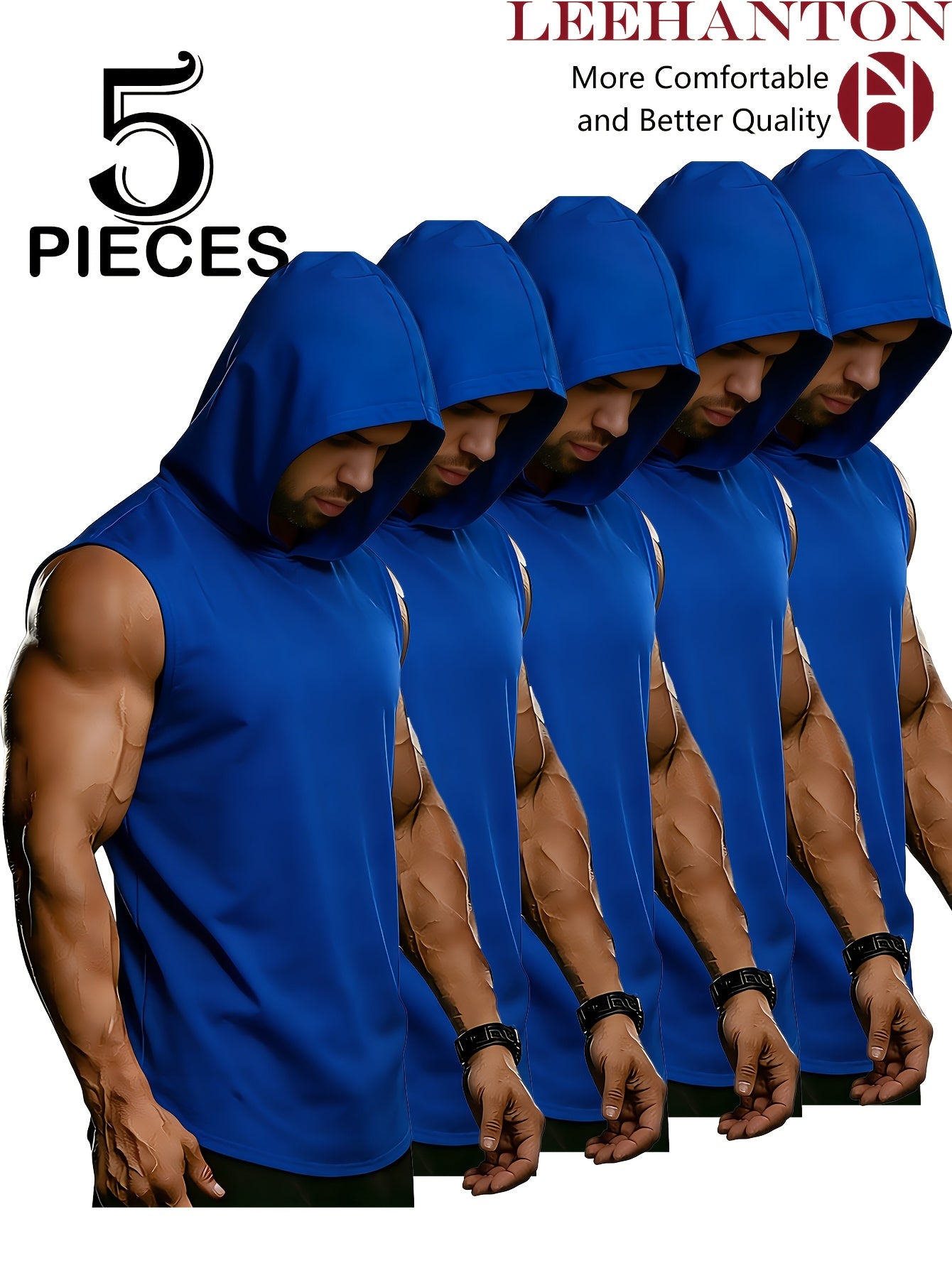 Men's BLK+GREY+WINE+NAVY+BLUE Polyester Sleeveless Outfit Set - product view 13