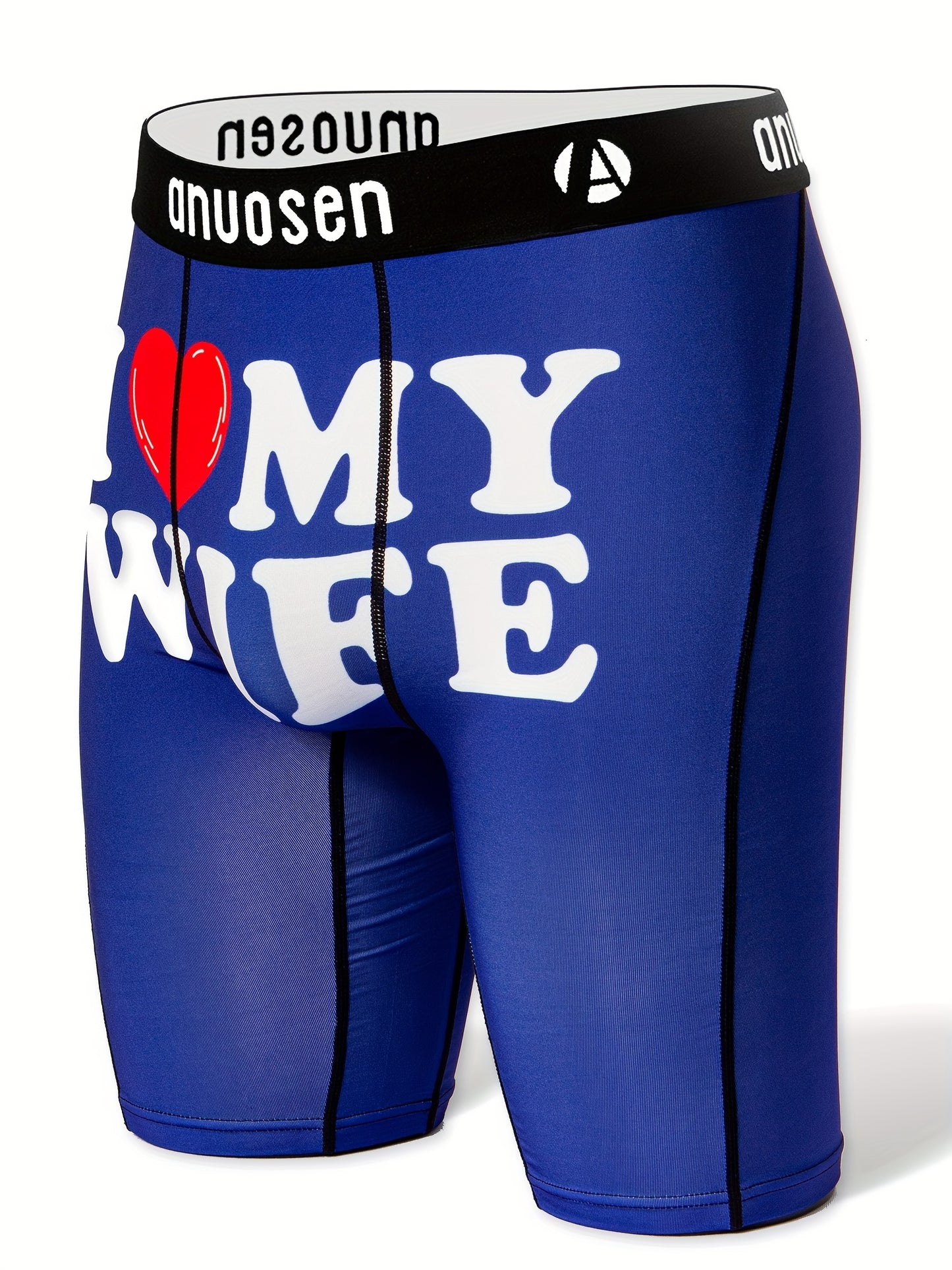 I LOVE MY WIFE Print Men's Trendy Underwear - Casual Sports Fitness Boxer Trunks, Breathable Comfy Quick Drying Stretchy Long Boxer Briefs Shorts - For Men - Suitable for Everyday Wear & Sports - Perfect Valentine's Day Gift for Husband