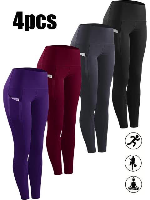 4-Pack Women'S High Waist Leggings - Ultra Soft Yoga Pants for Fitness And Everyday | Medium Stretch, All-Season | Black/Gray/Purple/Burgundy
