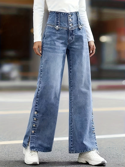 Women'S Casual Fashion Button-Waist Relaxed Fit Jeans Featuring an Open-Hem Design, Versatile for Multiple Occasions a Timeless, Year-Round Staple That Pairs Effortlessly with Any Outfit