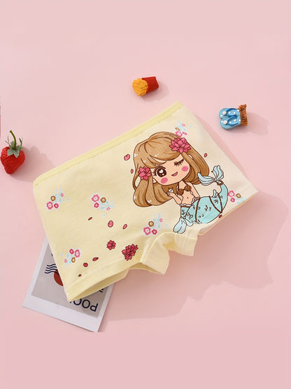 Random 10pcs Set, Cartoon Mermaid Girl Briefs, 95%, Soft And Comfortable