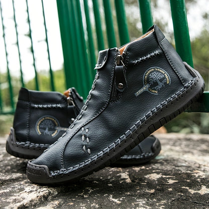 Handcrafted Women'S Boots, Traditional Stitch Ankle Footwear, Casual Outdoor Zipper Shoes