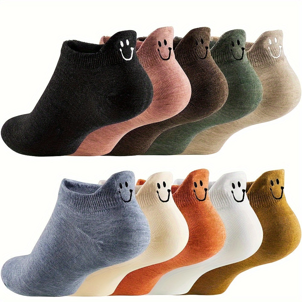 10 Pairs Women's Ankle Socks - Low-Cut Suitable for Uniforms, 10 Color Variety, Hand Washable Comfy Sock Stockings for Casual Attire, Hosiery (No Dryer)