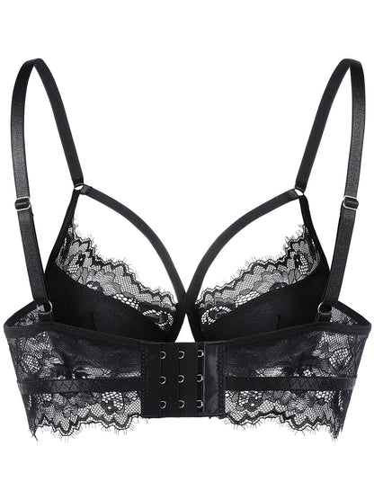 Elegant Women's Lace Gathering Bra Fashion Cross Strap Hollow Out Design Casual Daily Bra