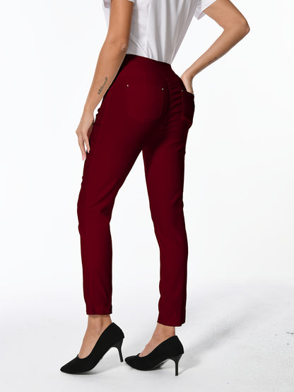 Women's High Waist Dress Pants Stretchy Straight Leg Slim Fit Work Slacks with 5 Pockets, Elegant Office & Casual Wear
