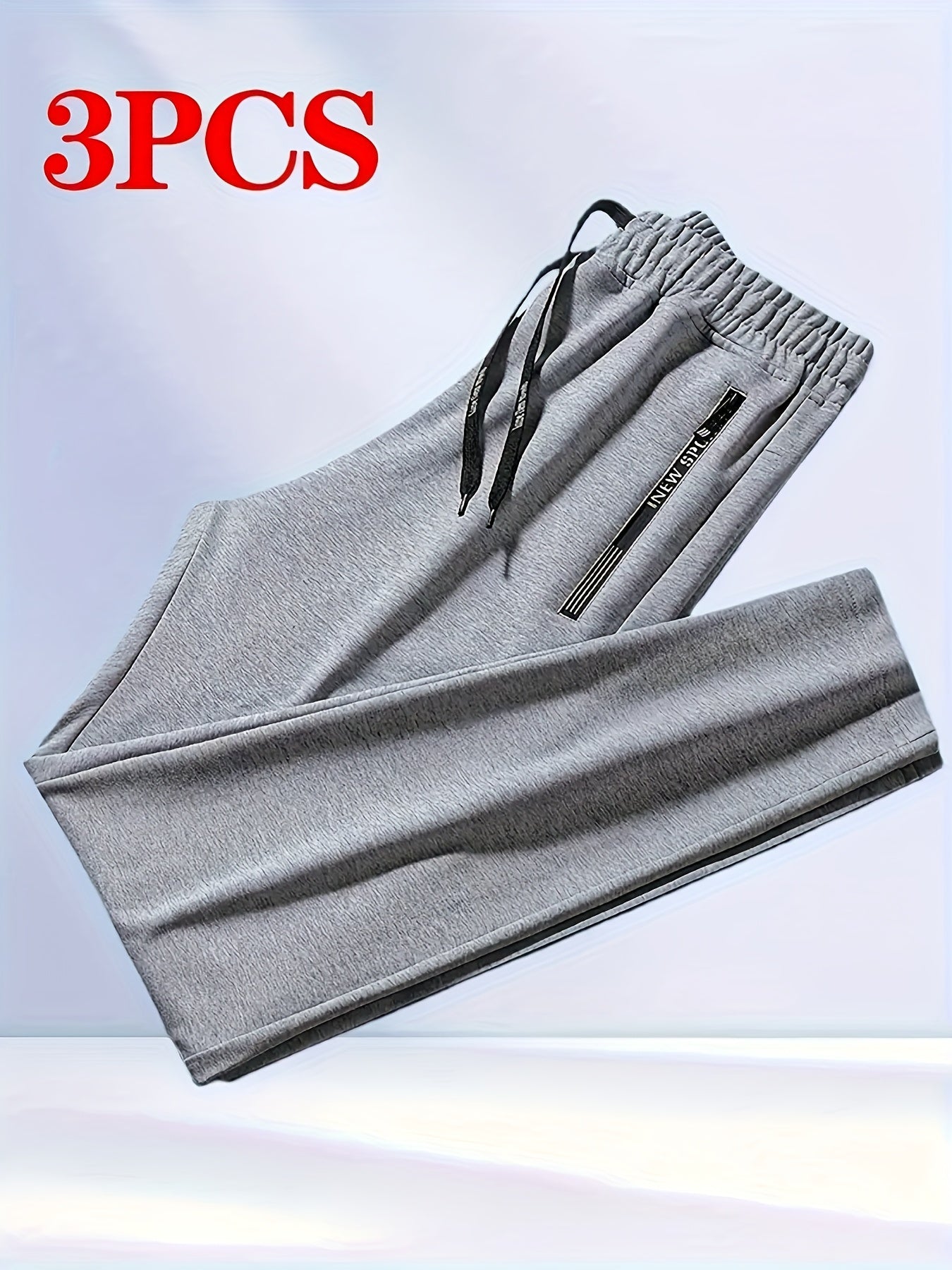 Men's 3pcs Set Solid Color Loose Casual Sport Pants - Letter-printed Zipper Pockets, Elastic Drawstring Waist, All-season Fitness And Daily Jogging Pants, Machine-washable Black/navy Blue/gray - Mens Sweatpants for Summer 3pcs with Pockets