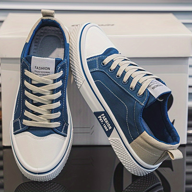 Men'S Fashion Sneakers - Blue And White Casual Canvas Sneakers with Lace-Up Closure, Comfortable for Street, Hiking And Outdoor Activities, All-Season Footwear, Casual Footwear | Lace-Up Sneakers | Comfortable Footwear