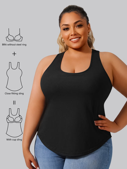 Plus Size - Plus Size - Plus-Size Women'S Spring Summer Fall Vest 2-In-1 Vest with Coaster I-Back Rib Casual Base Vest