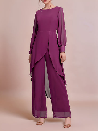 Ladies' Elegant Two-piece Set, Fashionable Chiffon Top with Flowing Sleeves, Wide-leg Pants, And Stylish Accessories - A Must-have Party Dress Pants Set for All Seasons.