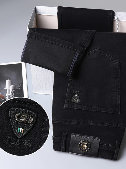 Men'S Plain Denim Trousers, Featuring a Light Business Look with a Bit of Stretch, Straight Leg Design Suitable for Casual Outdoor Wear