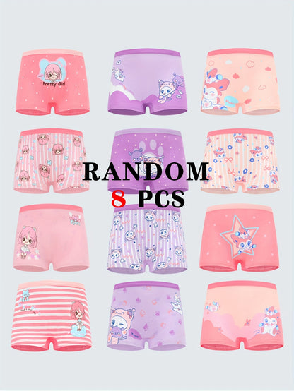 Random 8pcs Girls Cute Animal Print Boxers Underwear Cotton Comfortable Breathable Kids Girls Panty