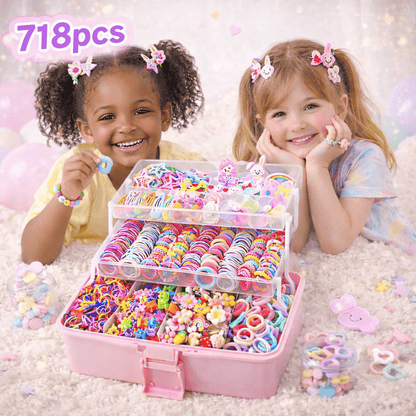 718pcs Kids Hair Additions Set, Cute Bow And Flower Clips, Colorful Elastic Hair Ties And Scrunchies, Sweet Candy Style Hair Kit for Girls, Perfect Gift for Daughter, Daily Hairstyles, All Seasons Use Hair Additions