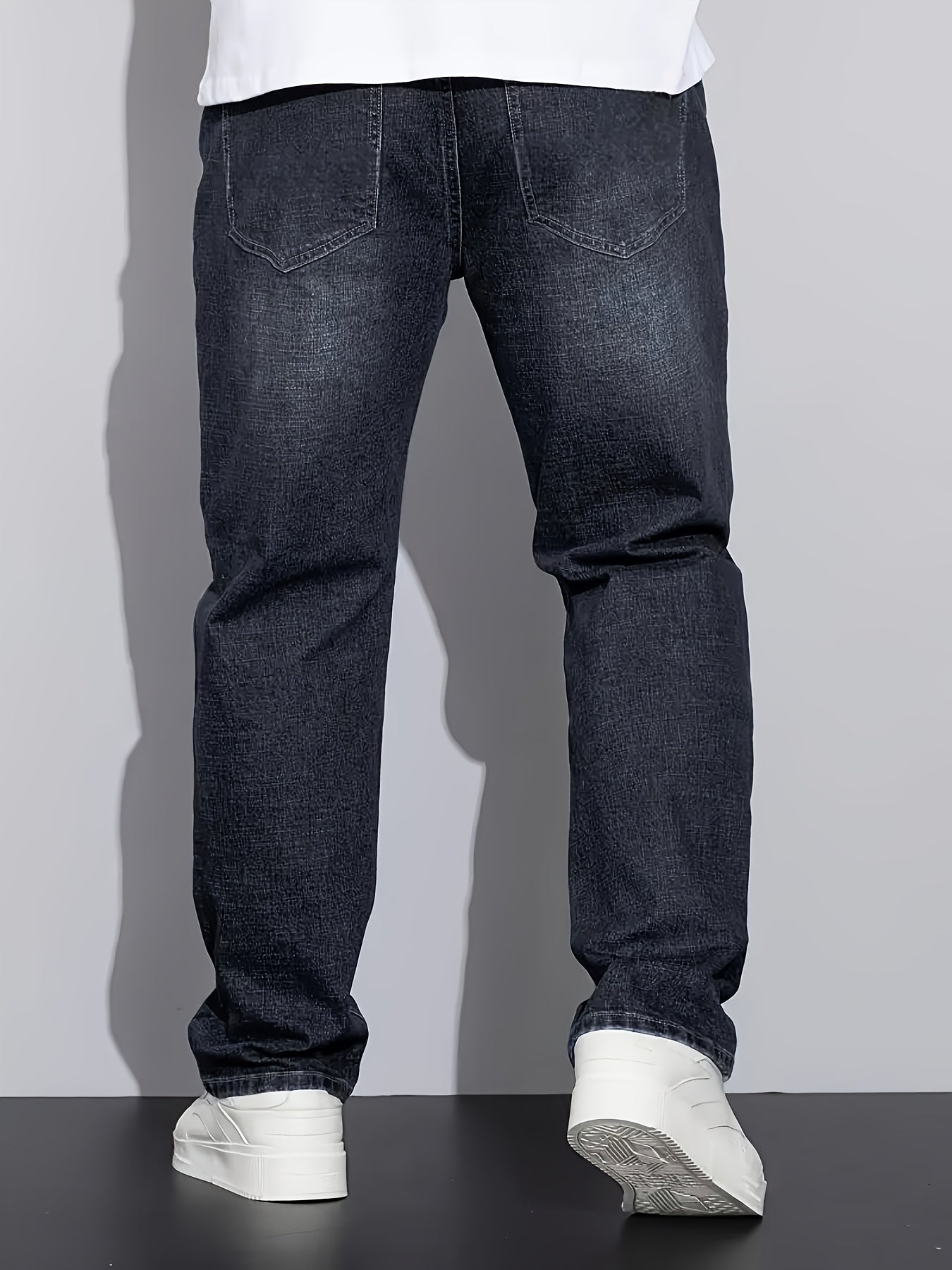 [HME] Men'S Easy And Casual Denim Trousers, Classic Five-Pocket Style, Retro Washed Craftsmanship, Mid-Waist Elastic Straight-Leg Pants, Built-In YKK Zipper Closure, Essential Men'S Plus-Size Jeans for Fashionable And Casual Outfits, Plus Size