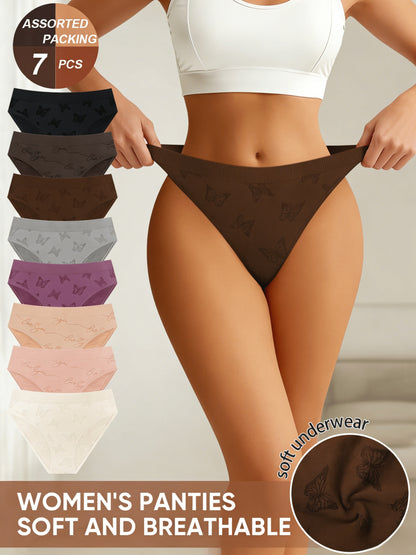 7pcs Women's Low-Waist Briefs, Sexy Panties with Butterfly Print, Elastic Hip-Hugging Design, Soft & Comfortable Everyday Underwear for Various Occasions