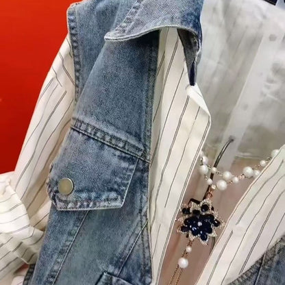 Easy on Denim Shacket for Women, No Zipper Button Two Layer Look Jacket, Spring 2026 Casual Blazer, Versatile Plus Size Coat