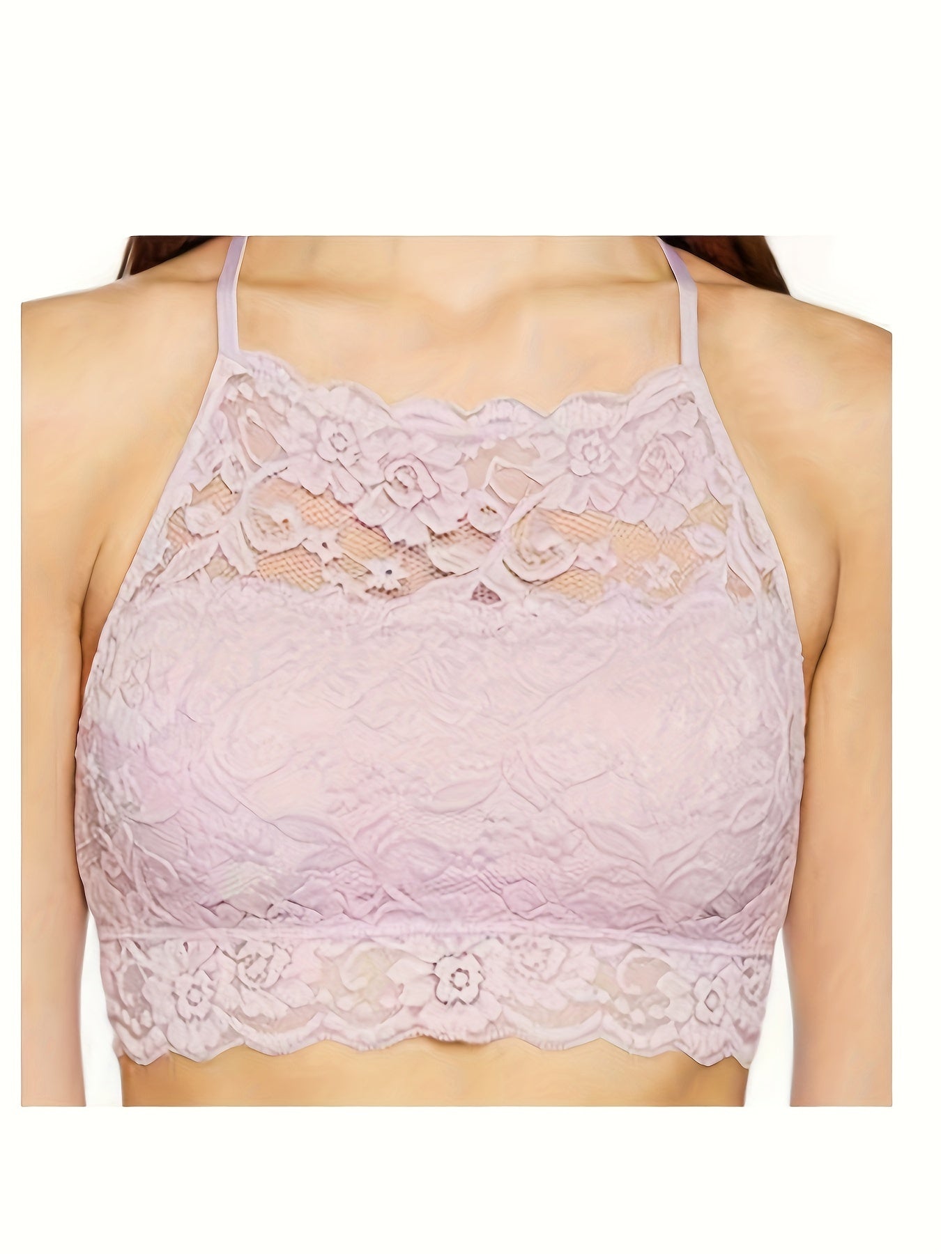 4 Pack High-Neck Lace Bralette for Women Racerback Floral Crop Top Vest Bra
