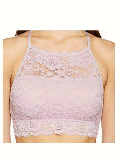 4 Pack High-Neck Lace Bralette for Women Racerback Floral Crop Top Vest Bra