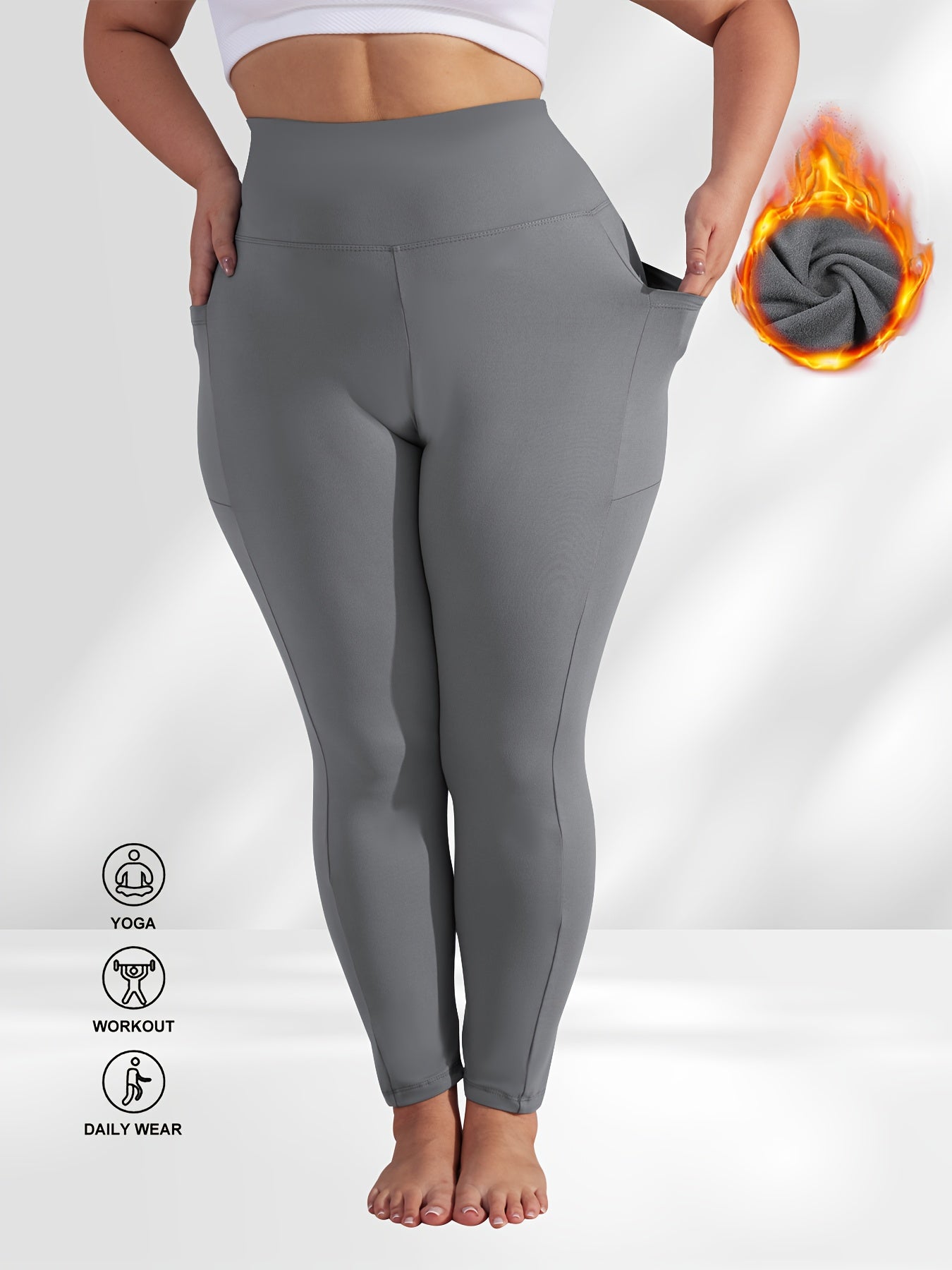 Dark Gray Polyester High-Waist Oversized Pants - product view 11