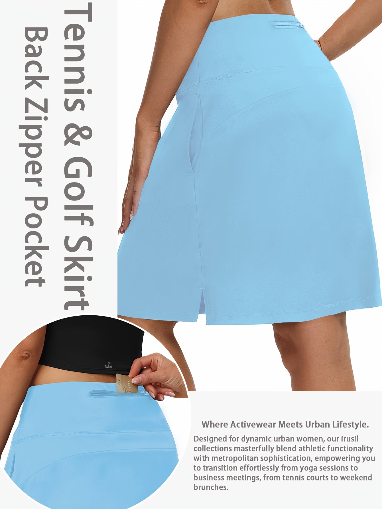 20-Inch Knee-Length Skorts for Women Featuring Five Pockets, High-Waisted Design, Suitable for Tennis And Golf, Long Athletic Skirt with Built-In Shorts