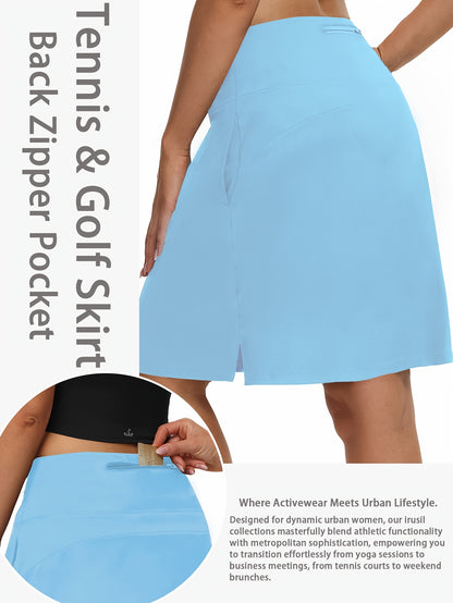 20-Inch Knee-Length Skorts for Women Featuring Five Pockets, High-Waisted Design, Suitable for Tennis And Golf, Long Athletic Skirt with Built-In Shorts