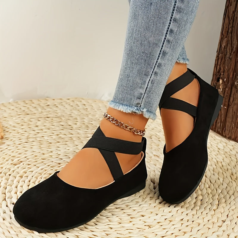 New Spring And Autumn Women'S Velvet Shallow Mouth Elastic Round Head Flat Matching Shoes, Suitable For Work, Leisure, Vacation And Home Use