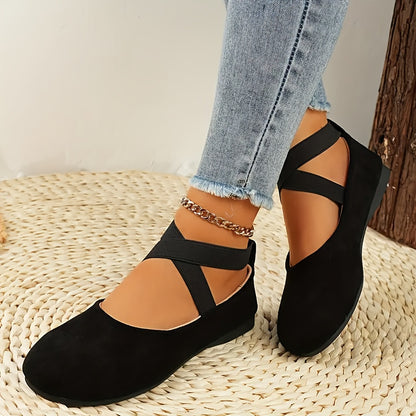 New Spring And Autumn Women'S Velvet Shallow Mouth Elastic Round Head Flat Matching Shoes, Suitable For Work, Leisure, Vacation And Home Use
