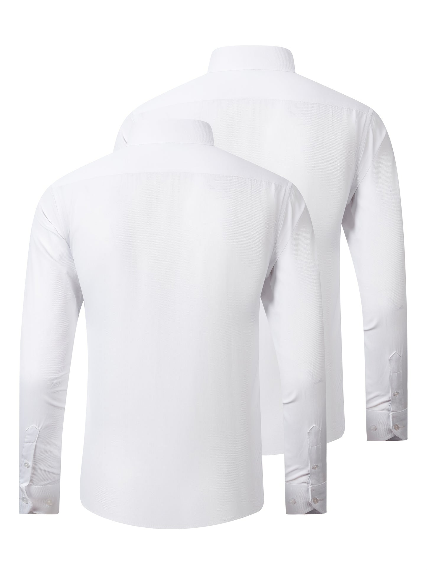 2pcs Men's Long Sleeve Dress Shirts - Elegant White, Stretchy Fabric, Business Casual, Unwrinkled, Single-Breasted with Lapel Collar, All-Season Wear, Casual Attire|Elegant Lapel Shirt|Stretchy Fabric