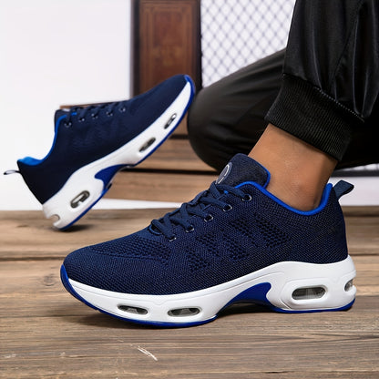 Men'S Air Cushioned Sports Shoes, Fashionable And Breathable Lace Up Running Shoes, Casual Outdoor Lightweight Walking Shoes