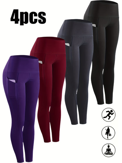 4-Pack Women'S High Waist Leggings - Ultra Soft Yoga Pants for Fitness And Everyday | Medium Stretch, All-Season | Black/Gray/Purple/Burgundy