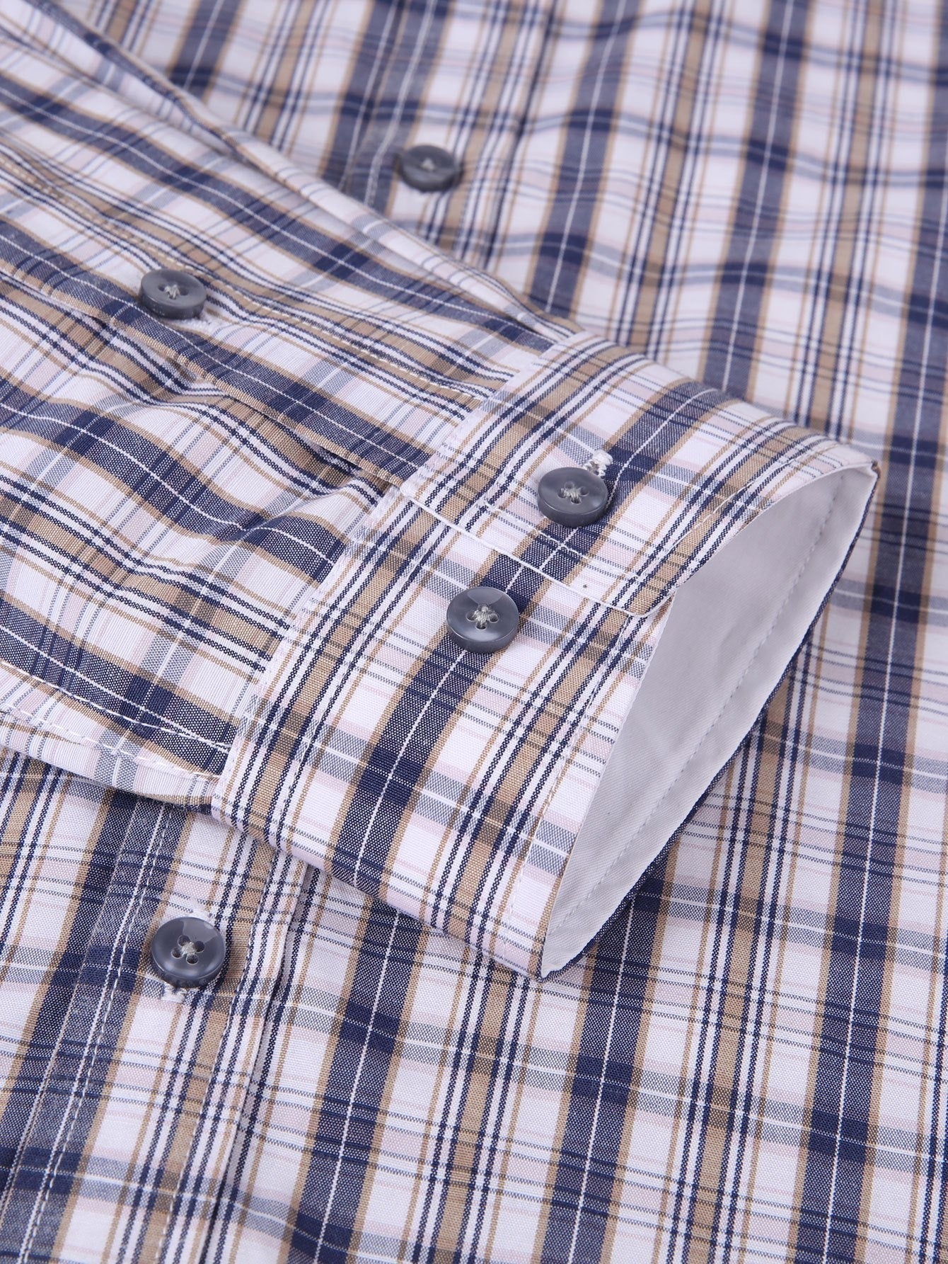 Men's Navy Blue & White Plaid Cotton Long-Sleeve Shirt - product view 16