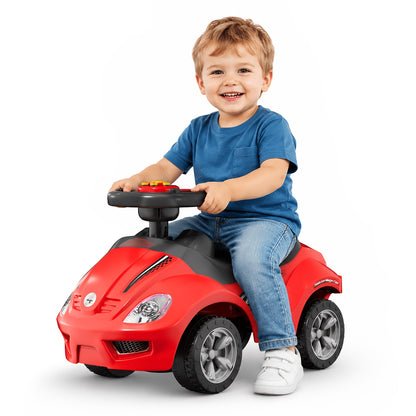 3-in-1 Children's Toy Stroller - Ride-On Walker & Push Cart with Multi-Function Steering Wheel & Music Player, Detachable Push Handle, Safety Handrails, Multiple Storage Spaces. Multiple Ways to Play to Prevent Idleness - Red/