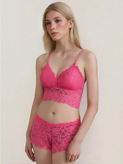 4pcs Set Sexy Comfortable Fashion Casual Lingerie for Women, No Underwire Bra Set with Panties and Camisole