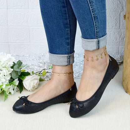 Women's Round Toe Ballet Flats with Bow Detail - Lightweight Breathable Faux Cover, Soft Foldable TPR Sole, Elastic Opening for Easy Slip-On, Casual & Formal Wear (Navy, Burgundy, Black), Ballet Shoes