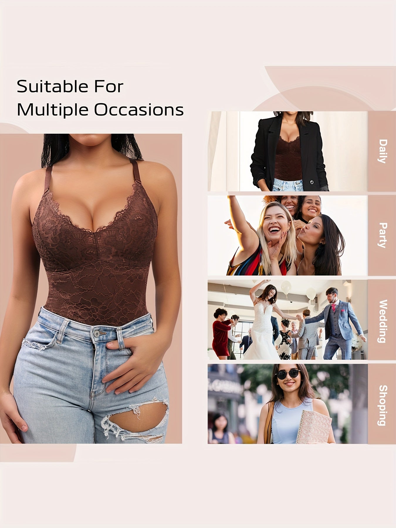 Sleeveless V-Neck Lace Bodysuit for Women, Tummy Control Shapewear Jumpsuit