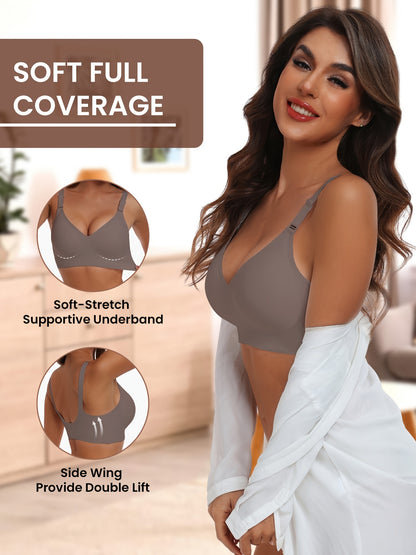 Seamless Wireless Push-Up Bra-V Neck Design, Comfortable, Supportive Intimate Apparel for Women