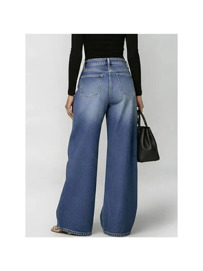 [Casual High-Waisted Jeans] New Women's Jeans 2026 with Metallic Eye Design - Casual Loose High-Waisted Wide Pants for Women
