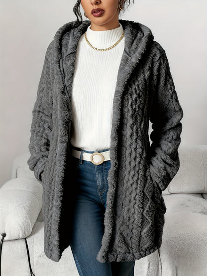 Oversized Chunky Cable Cardigan for Women in Soft Pink, Featuring an Open Front And Long Sleeves. This Winter Coat Is Perfect for Casual And Semi-Formal Fall And Winter Outfits, Designed Without Buttons