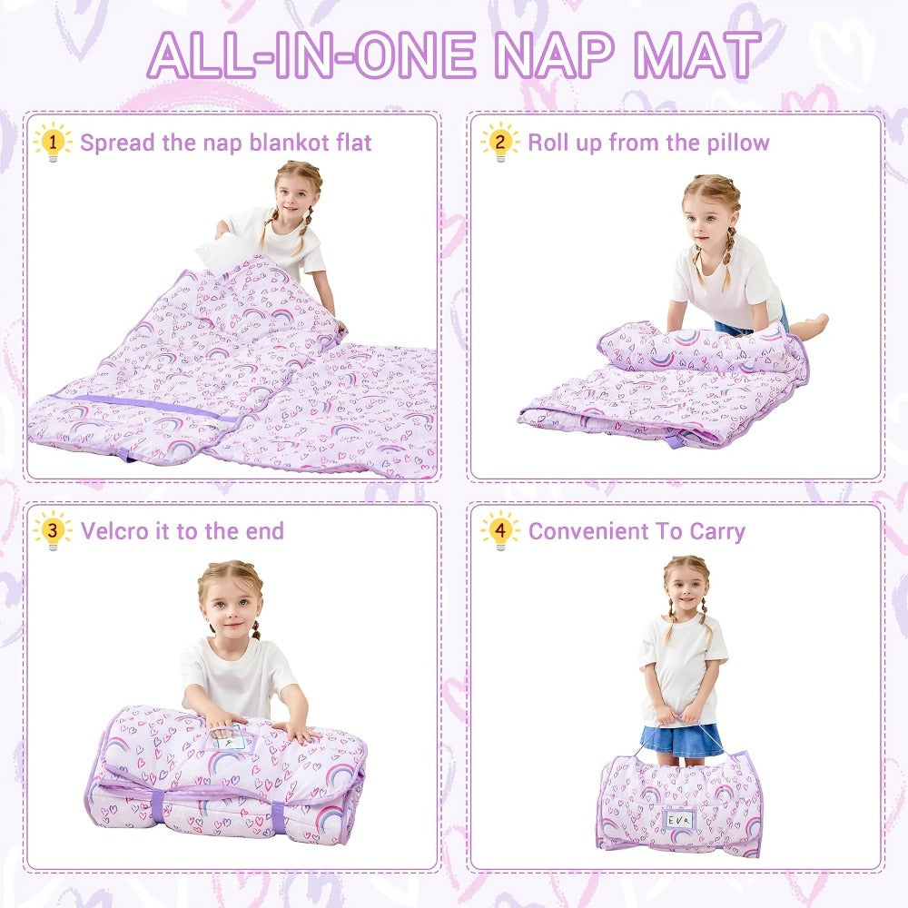 Toddler Nap Mat - Rolled Pillow and Blanket Set